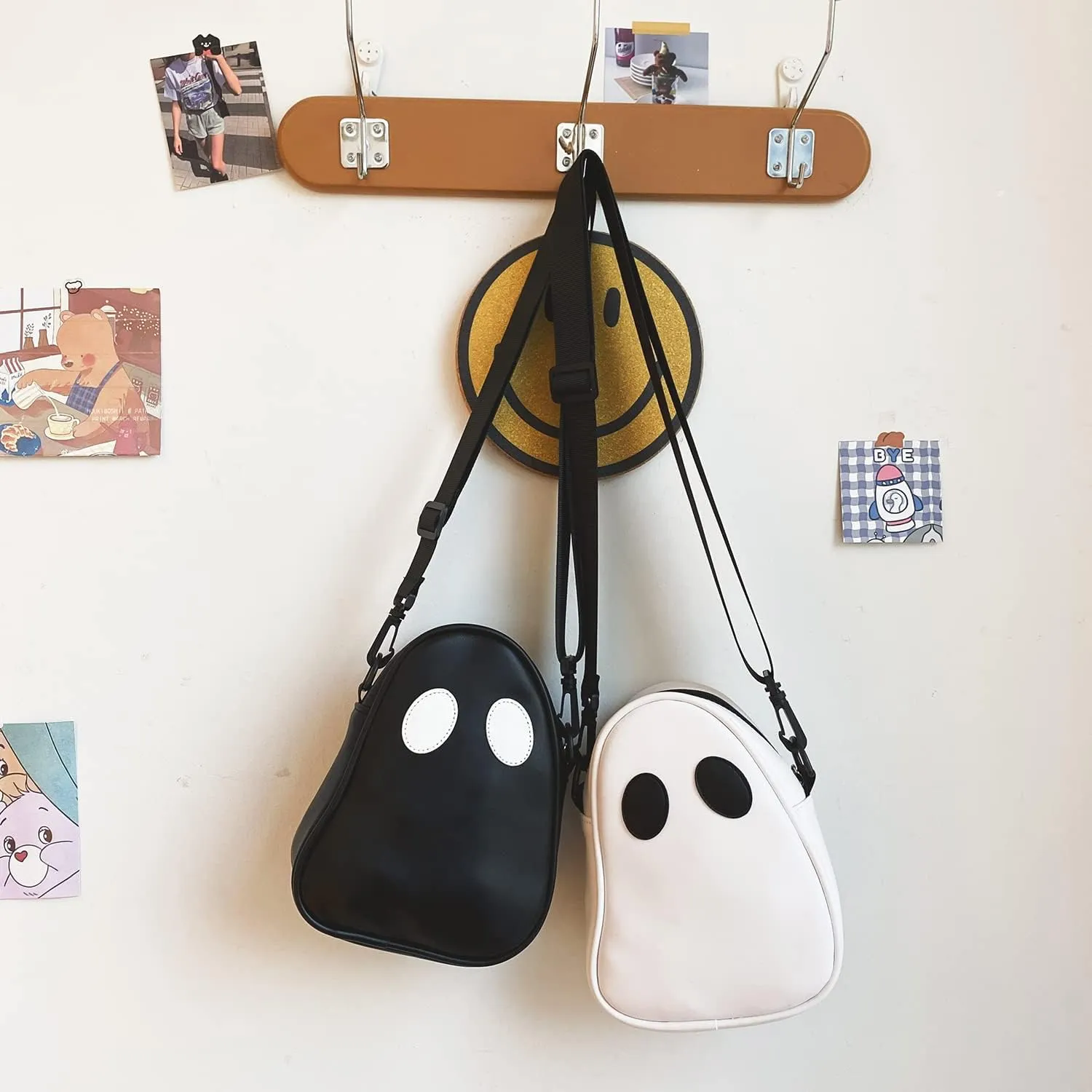 PU Leather Funny Ghost Bag, Splicing Color-blocking Cute Devil Messenger Bag，Adjustable Mobile Phone Bag for Woman