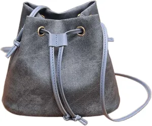 Pulling rope bucket bag for women - mini cute PU leather crossbody bag with adjustable shoulder strap