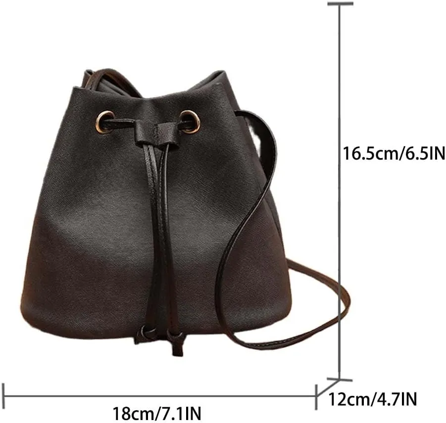 Pulling rope bucket bag for women - mini cute PU leather crossbody bag with adjustable shoulder strap