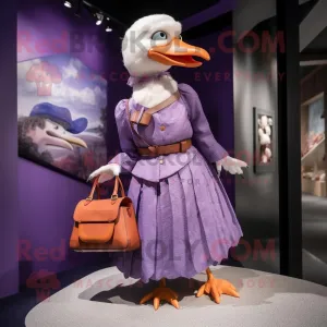 Purple Seagull mascot costume character dressed with a Skirt and Handbags, Large
