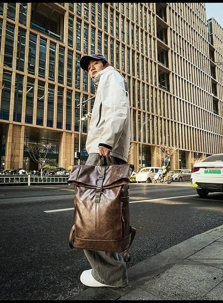 PUTHLLA Waterproof backpack, 24-inch foldable large-capacity laptop bag, portable, suitable for leisure travel (Brown)(Coffee)