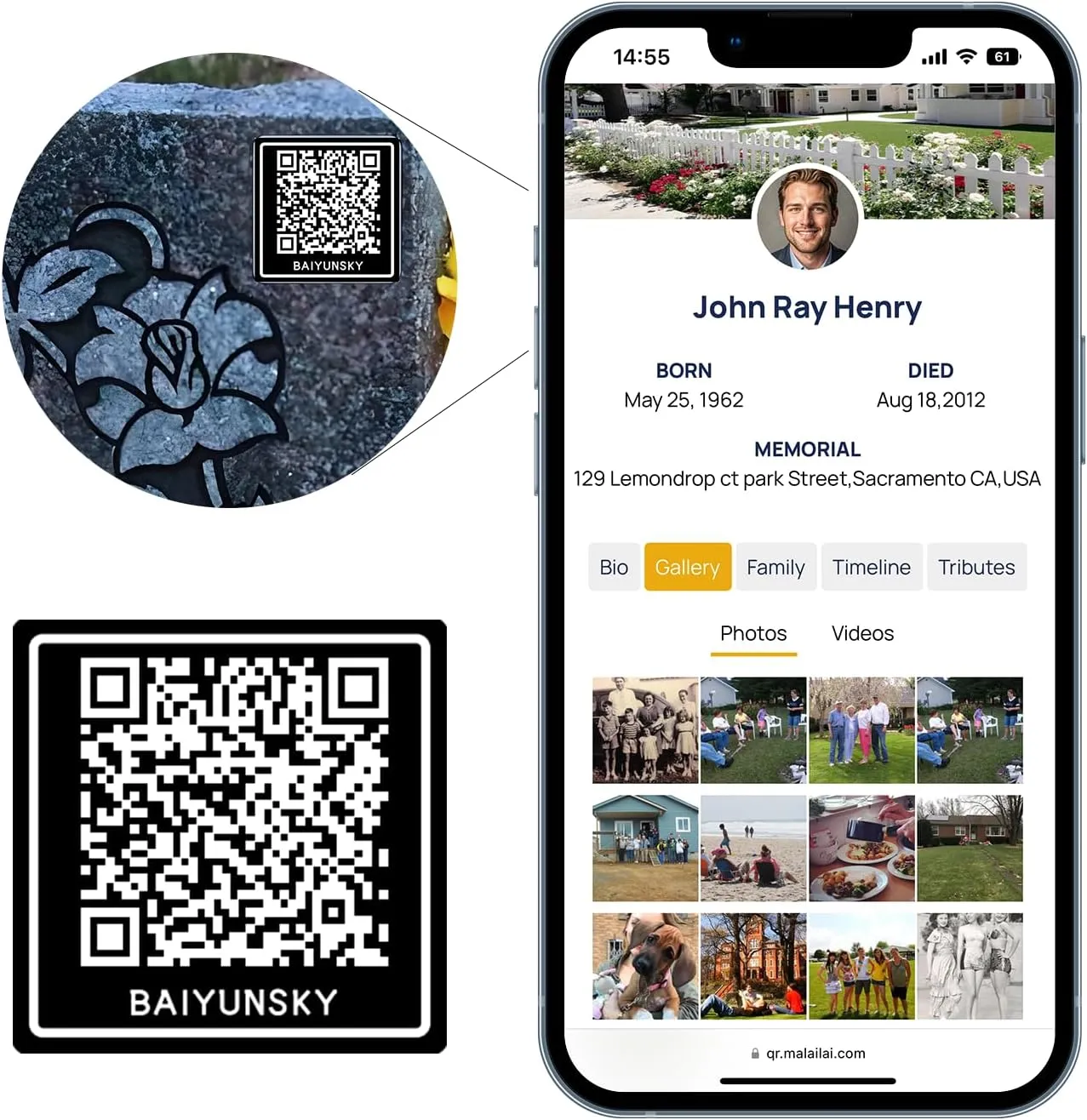 QR Memorial Webpage and QR Memorial Plaque for Cemetery Headstone Grave Marker, Sympathy Gifts for Loss of Loved One; Collect Memories, Photos, Messages from Family/Friends