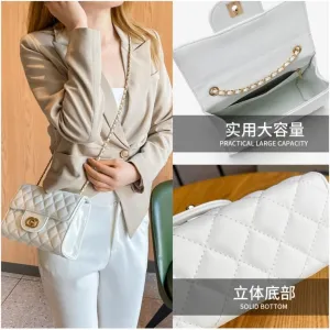 Quilted Shoulder Bag for Women, Ling grid chain crossbody bag with Chain Strap, Soft Vegan Leather Clutch Purse