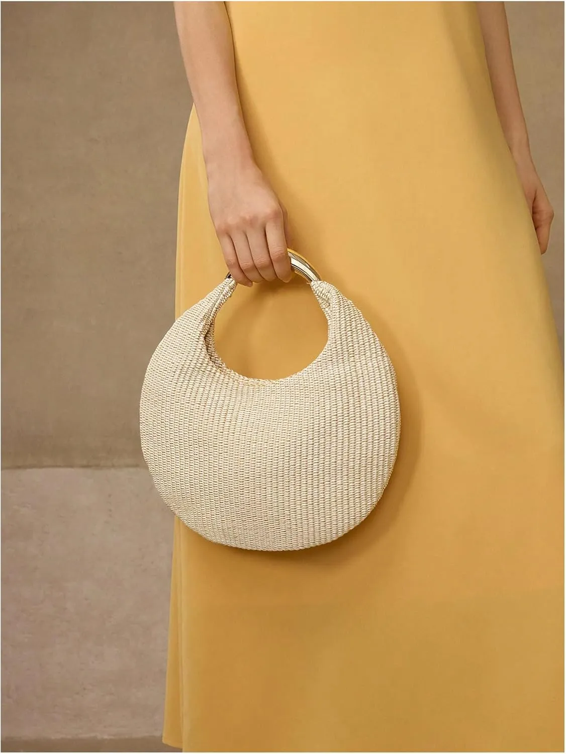 QWINEE Women's Woven Handbag Elegant Clutch Purse Metal Top Handle Cresent Evening Bag Retro PU Leather Clutch Purse