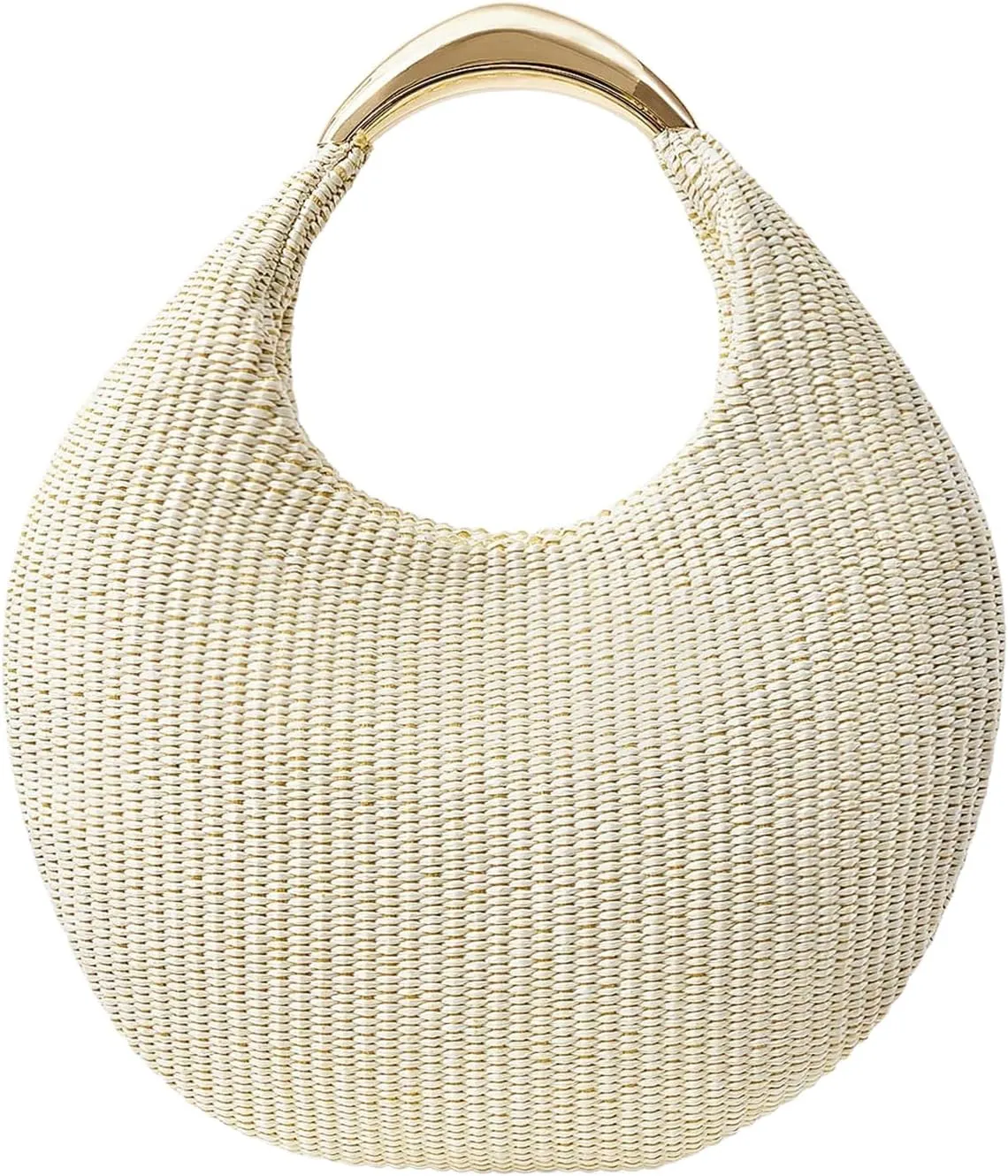 QWINEE Women's Woven Handbag Elegant Clutch Purse Metal Top Handle Cresent Evening Bag Retro PU Leather Clutch Purse