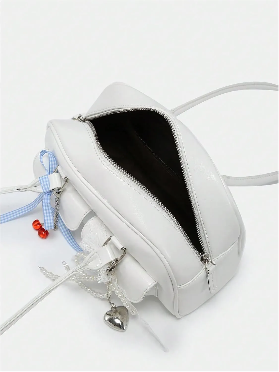 QWINEE Women's Y2K Bow Knot Shoulder Bag Zipper Double Handle Handbag PU Leather Underarm Purses