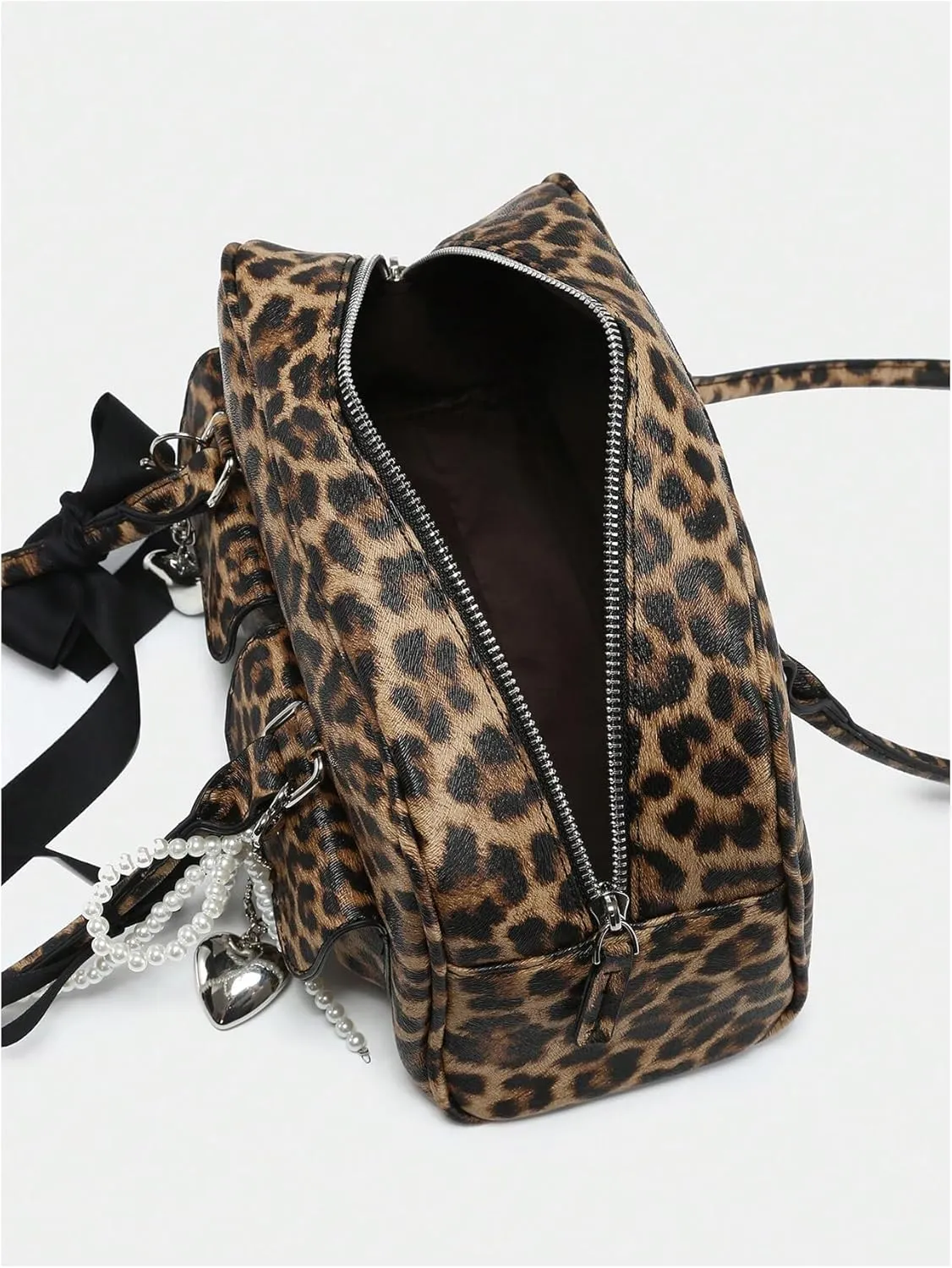QWINEE Women's Y2K Bow Knot Shoulder Bag Zipper Double Handle Handbag PU Leather Underarm Purses