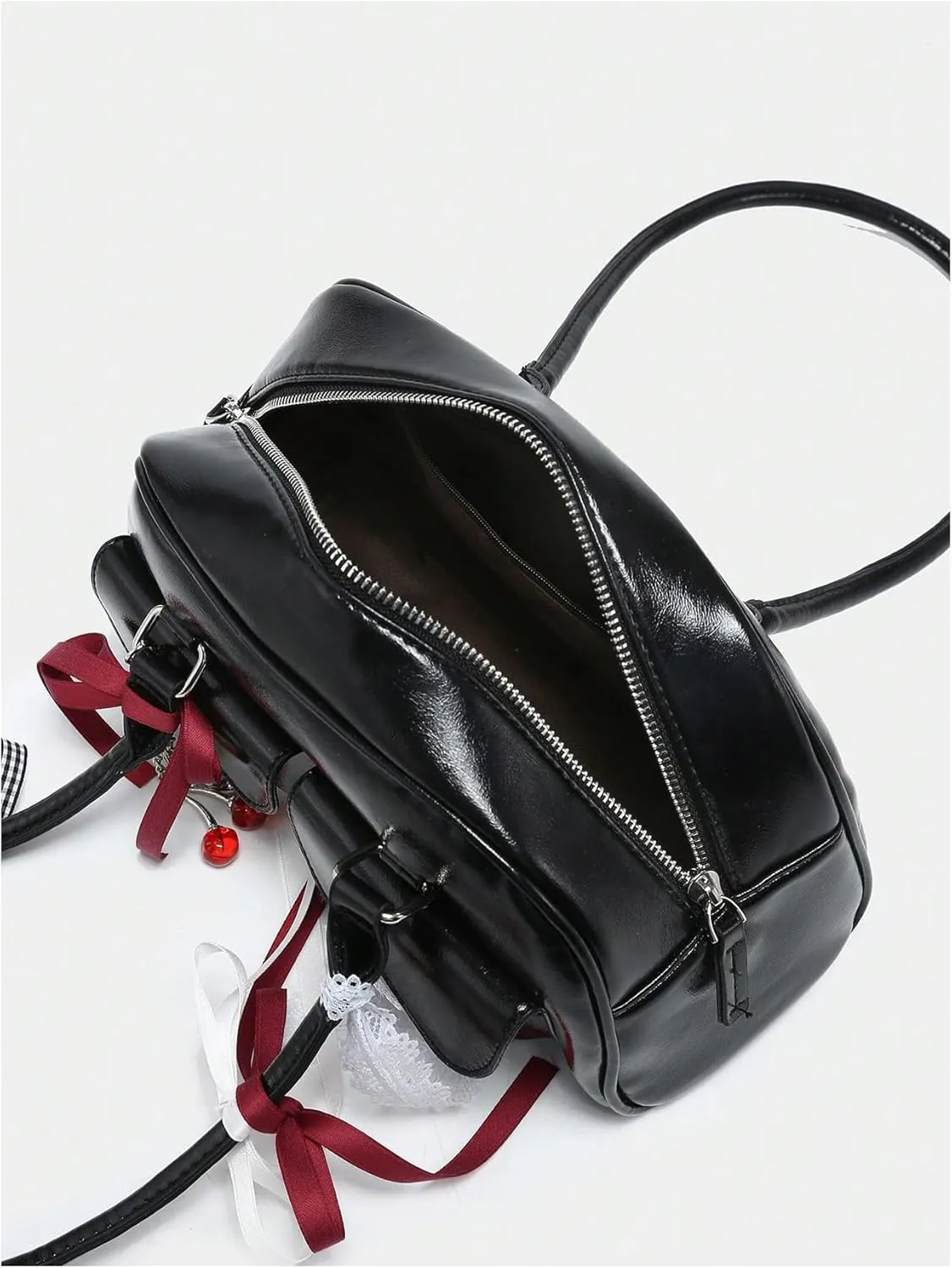QWINEE Women's Y2K Bow Knot Shoulder Bag Zipper Double Handle Handbag PU Leather Underarm Purses