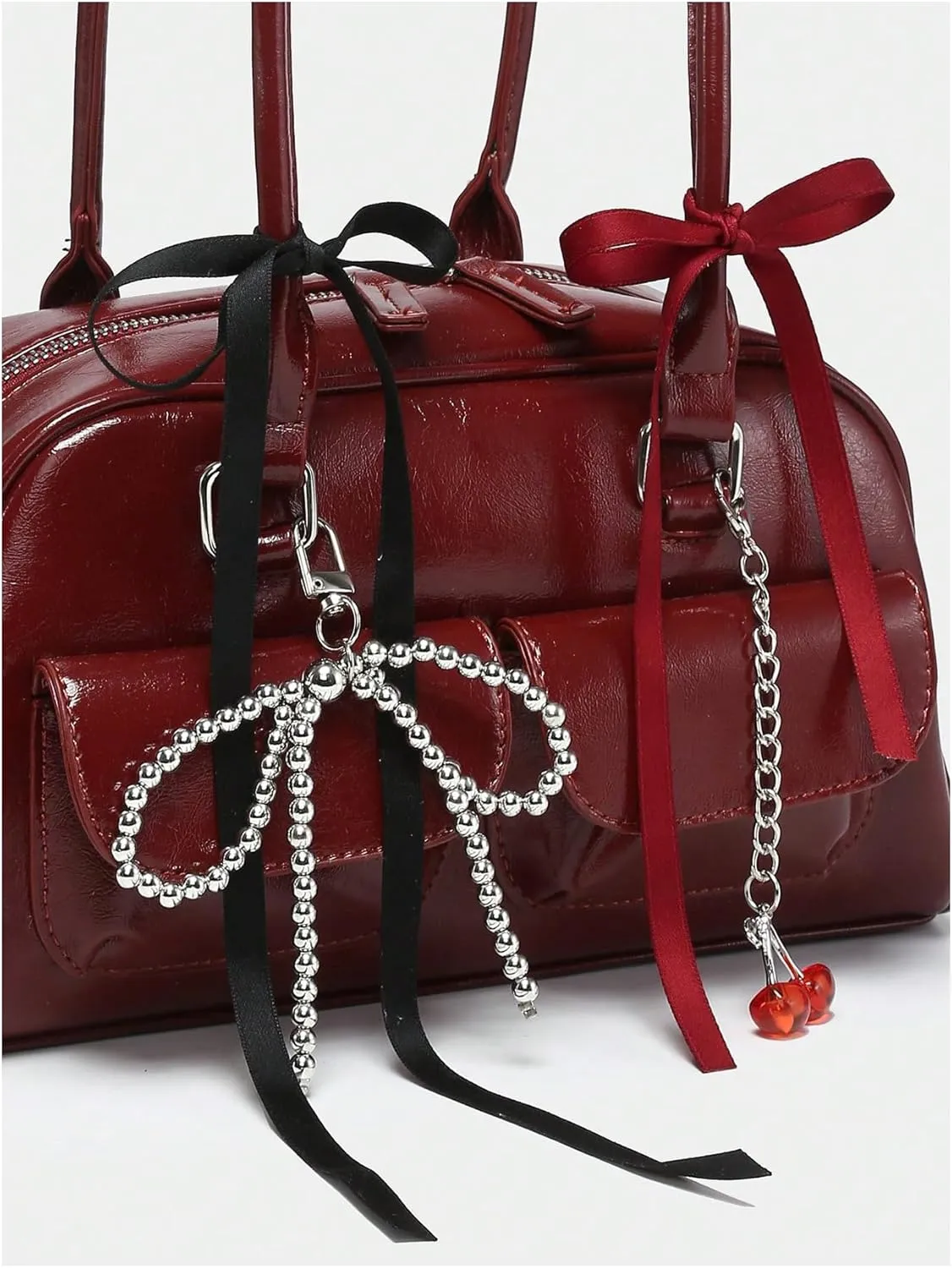 QWINEE Women's Y2K Bow Knot Shoulder Bag Zipper Double Handle Handbag PU Leather Underarm Purses