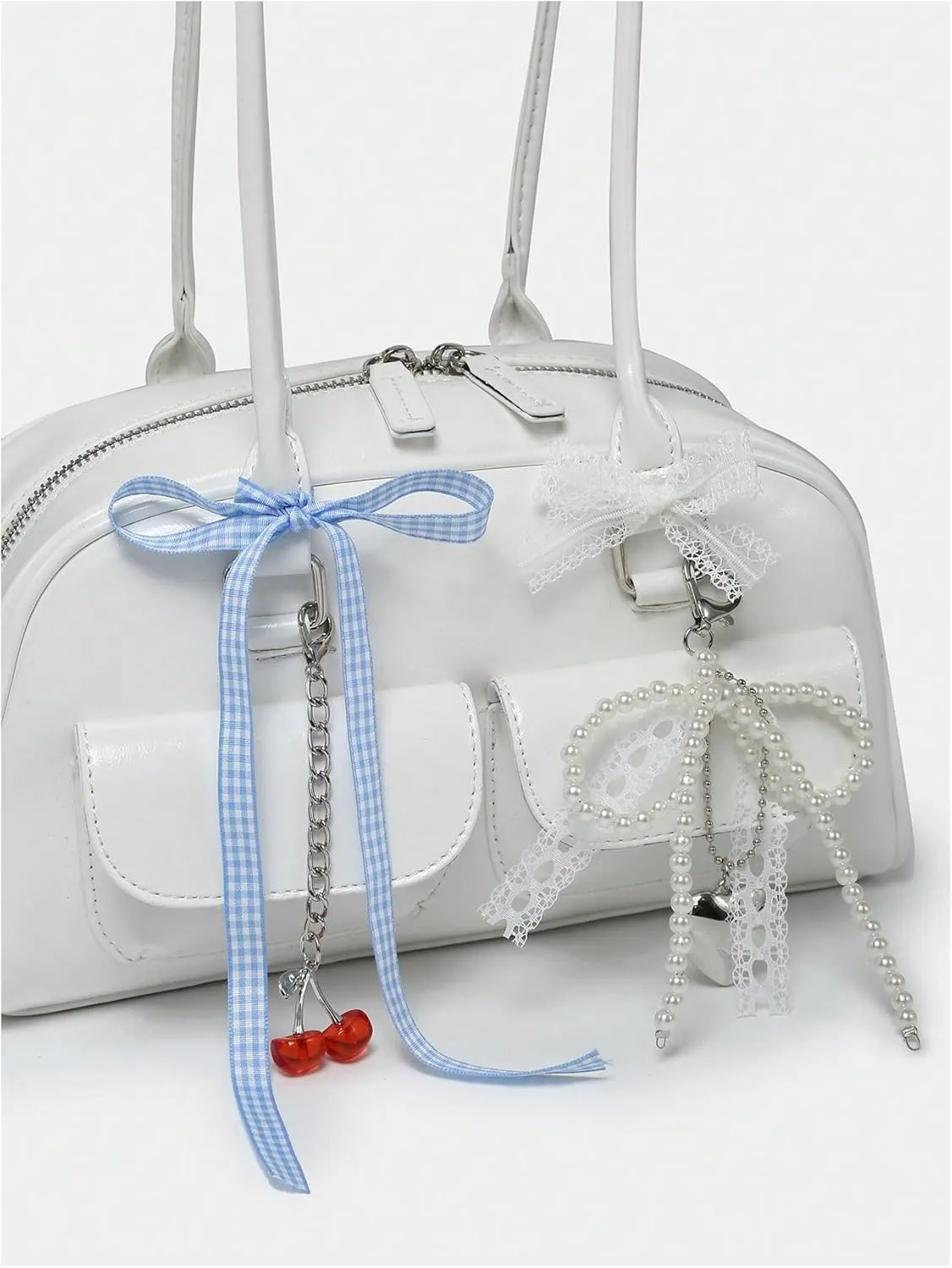 QWINEE Women's Y2K Bow Knot Shoulder Bag Zipper Double Handle Handbag PU Leather Underarm Purses