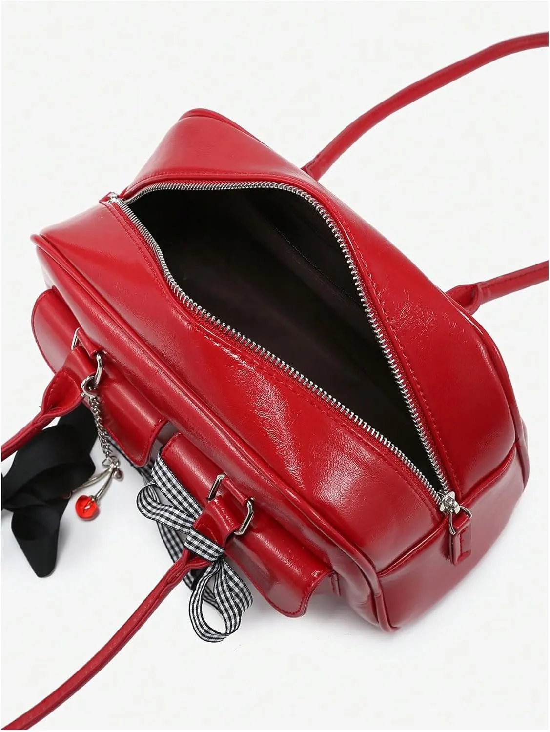 QWINEE Women's Y2K Bow Knot Shoulder Bag Zipper Double Handle Handbag PU Leather Underarm Purses