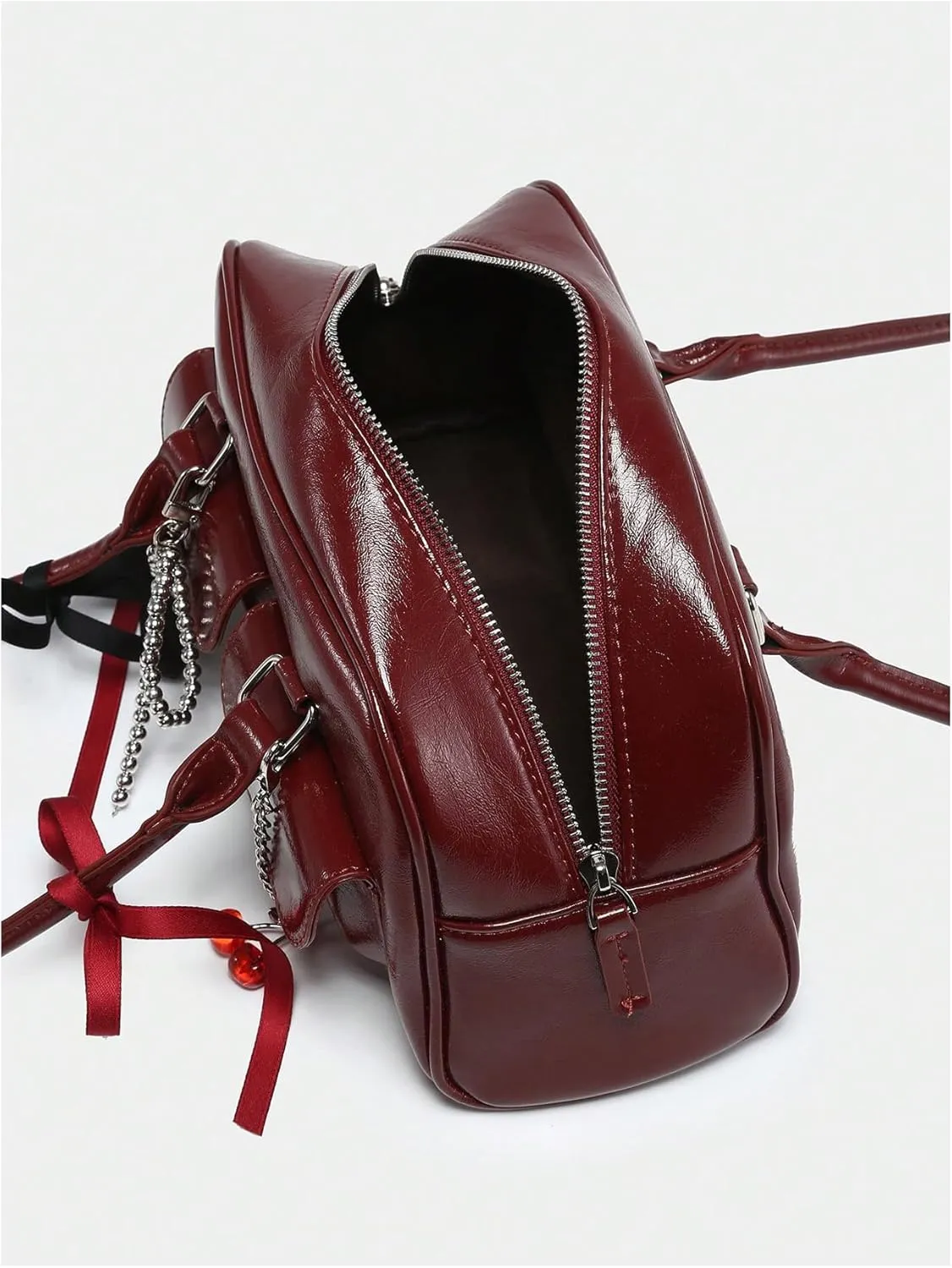 QWINEE Women's Y2K Bow Knot Shoulder Bag Zipper Double Handle Handbag PU Leather Underarm Purses