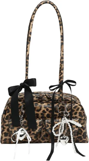 QWINEE Women's Y2K Bow Knot Shoulder Bag Zipper Double Handle Handbag PU Leather Underarm Purses