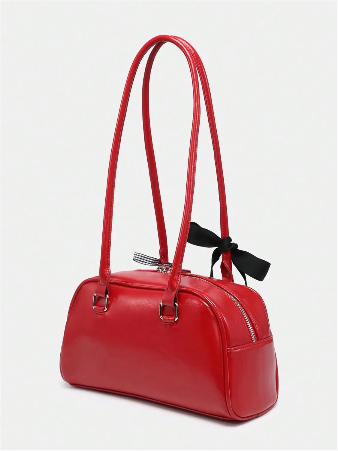 QWINEE Women's Y2K Bow Knot Shoulder Bag Zipper Double Handle Handbag PU Leather Underarm Purses