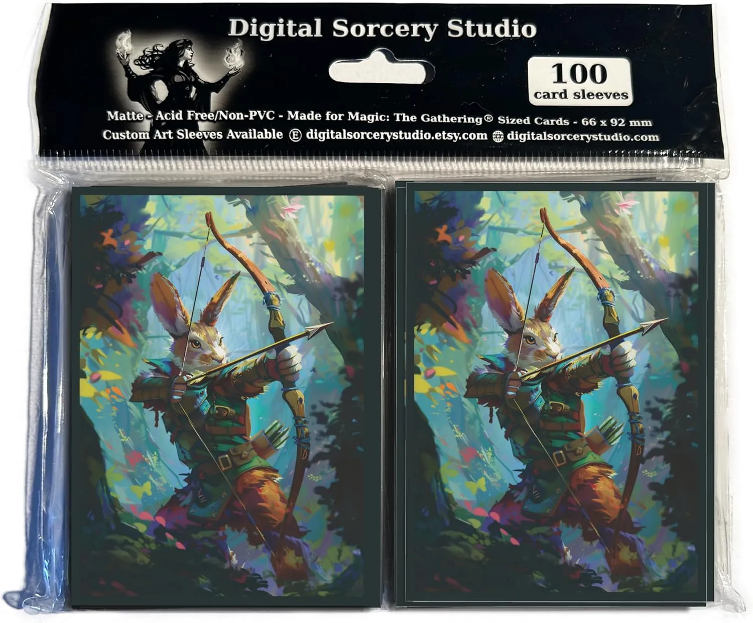 Rabbit Archer Card Game Sleeves – 100 Pack – Compatible with MTG – Perfect for Magic Bloomburrow Commander Decks Like Baylen, Finneas, & Ms Bumbleflower