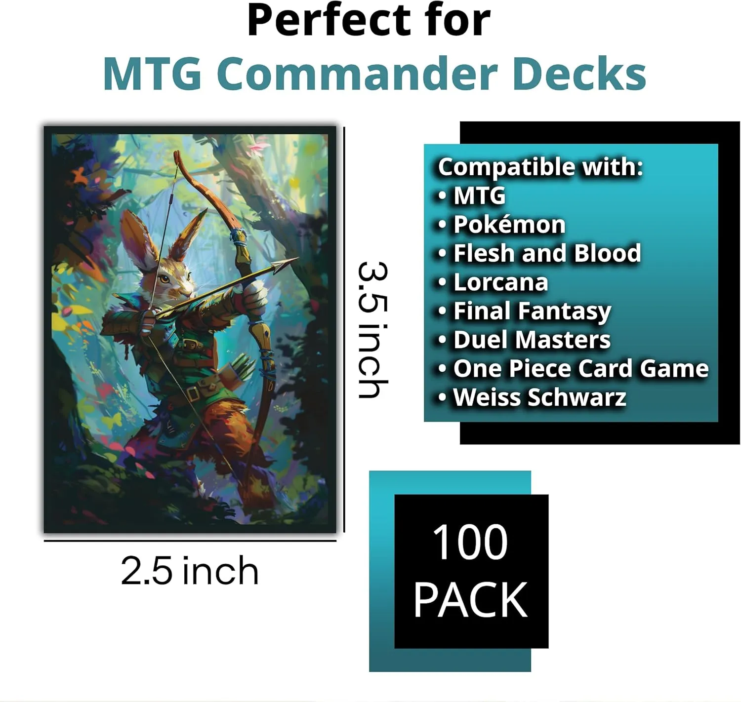 Rabbit Archer Card Game Sleeves – 100 Pack – Compatible with MTG – Perfect for Magic Bloomburrow Commander Decks Like Baylen, Finneas, & Ms Bumbleflower
