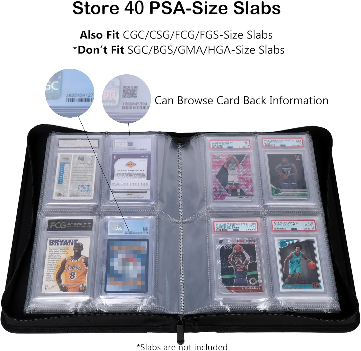 Rayvol PSA-Sized Slab Binder, Graded Card Binder fit 40 PSA Slabs Includes 40 PSA-Sized Sleeves, 4 Pockets Top Loading Graded Card Holder Storage Album