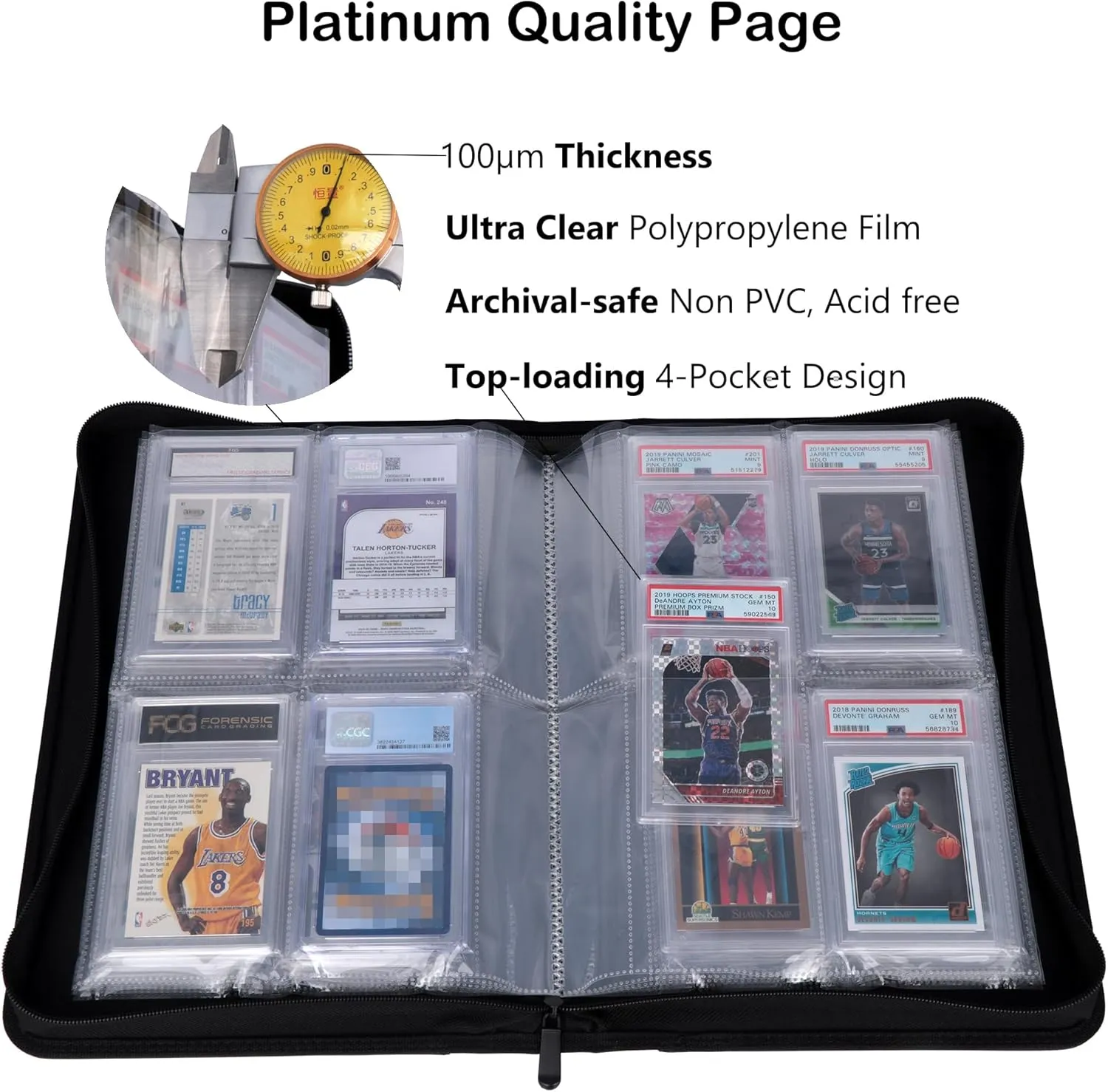 Rayvol PSA-Sized Slab Binder, Graded Card Binder fit 40 PSA Slabs Includes 40 PSA-Sized Sleeves, 4 Pockets Top Loading Graded Card Holder Storage Album