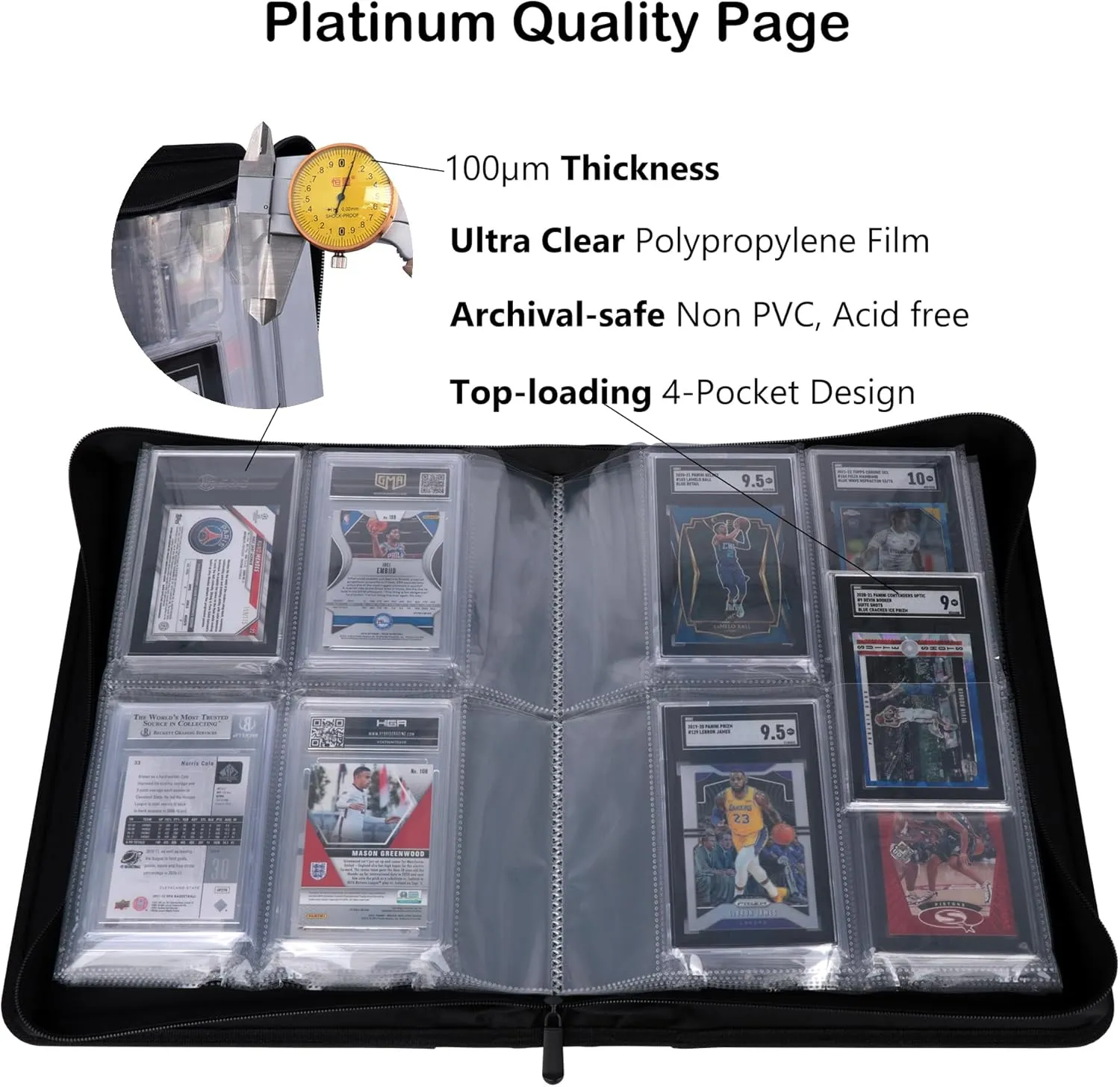 Rayvol SGC-Sized Slab Binder, 4 Pockets Top Loading Card Binder fit 40 SGC Slabs, Graded Card Holder Storage Album