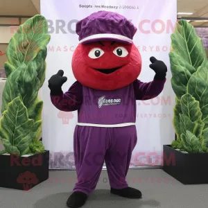 Red Cabbage Leaf mascot costume character dressed with a Jumpsuit and Beanies, Large