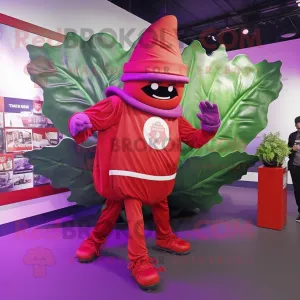 Red Cabbage Leaf mascot costume character dressed with a Jumpsuit and Beanies, Large