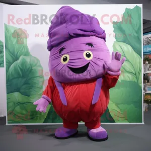 Red Cabbage Leaf mascot costume character dressed with a Jumpsuit and Beanies