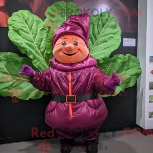 Red Cabbage Leaf mascot costume character dressed with a Leather Jacket and Mittens