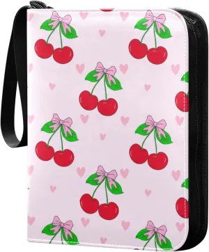 Red Cherries Card Binder 4 Pockets, 400 Pockets Trading Card Binder Removable Card Albums Card Holder for Games, Sports, Football, Baseball Cards