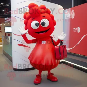 Red Momentum mascot costume character dressed with a Midi Dress and Handbags, Large
