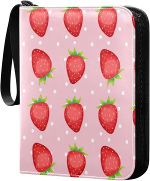 Red Strawberries Card Binder 4 Pockets, 400 Pockets Trading Card Binder Removable Card Albums Card Holder for Games, Sports, Football, Baseball Cards