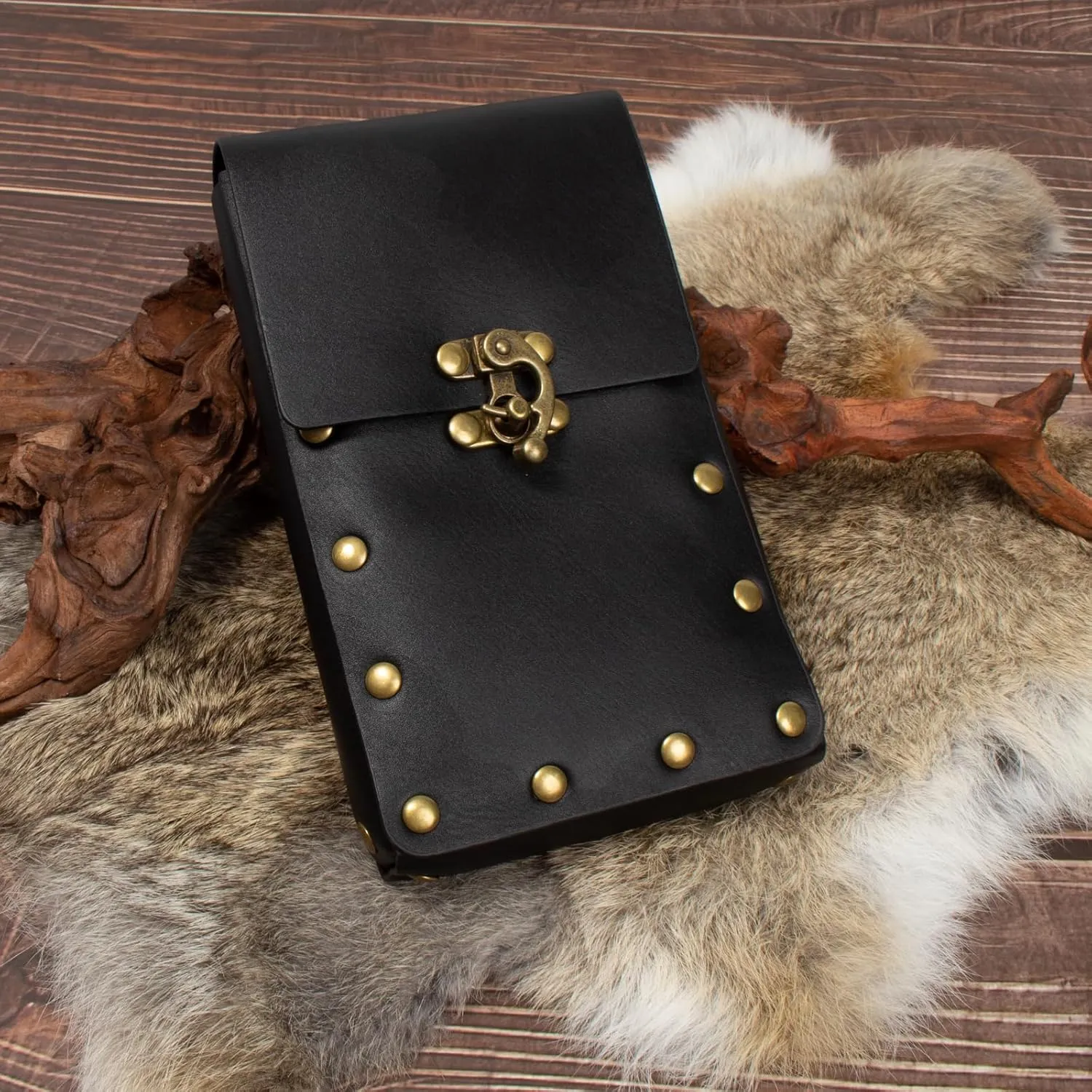 Renaissance Belt Pouch Coin Purse Potion Bottle Skirt Hike Set Medieval Festival Costume Accessories for Halloween (Black)