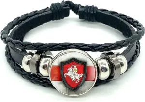 Republic of Belarus Symbol Badge Leather Bracelets Black Charm Multi Layers Weave Handmade Punk Charm Bracelets for Belarus