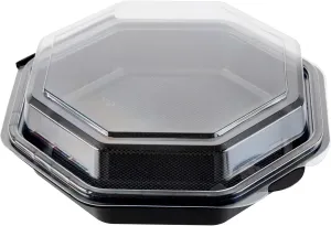 Restaurantware-RW Base 7.4 x 7.4 x 2.3 Inch Food Containers, 100 Octagon Disposable Salad Containers - Durable, With Clear Lid, Black Plastic Food Containers, For Appetizers, For Cafes