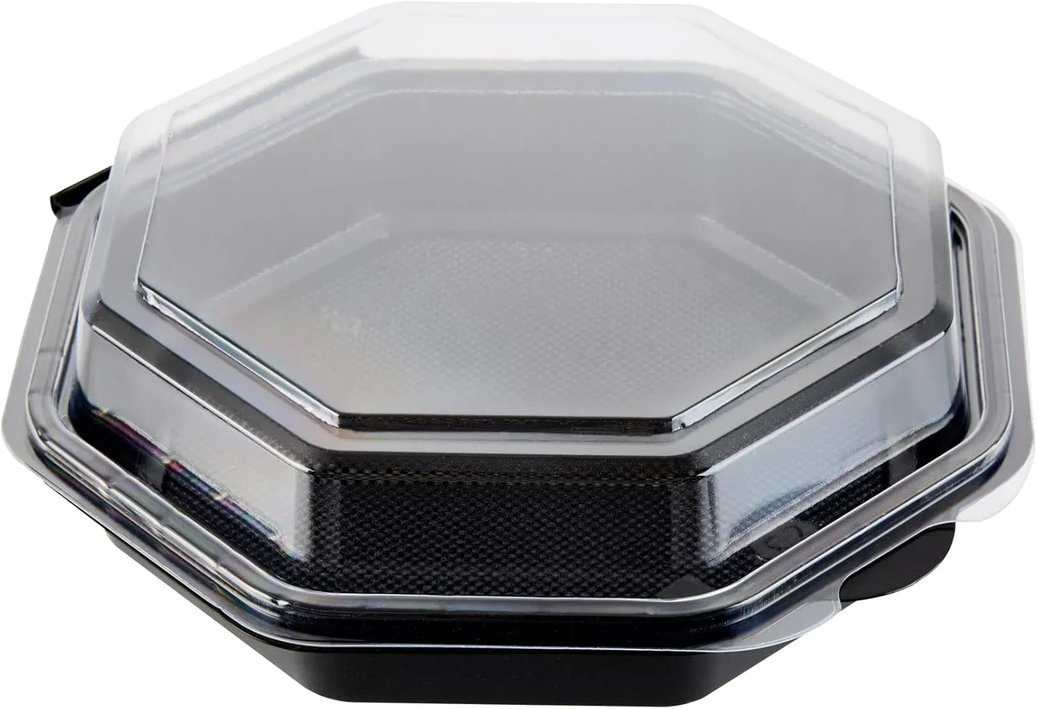 Restaurantware-RW Base 7.4 x 7.4 x 2.3 Inch Food Containers, 100 Octagon Disposable Salad Containers - Durable, With Clear Lid, Black Plastic Food Containers, For Appetizers, For Cafes
