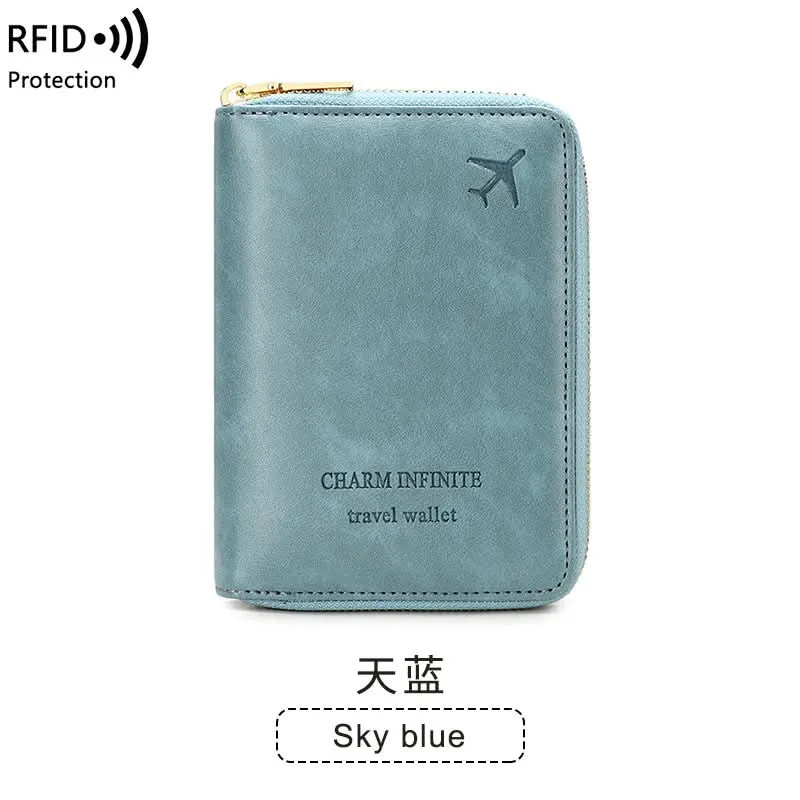 RFID Blocking Passport Holder – Compact Travel Wallet with Zipper