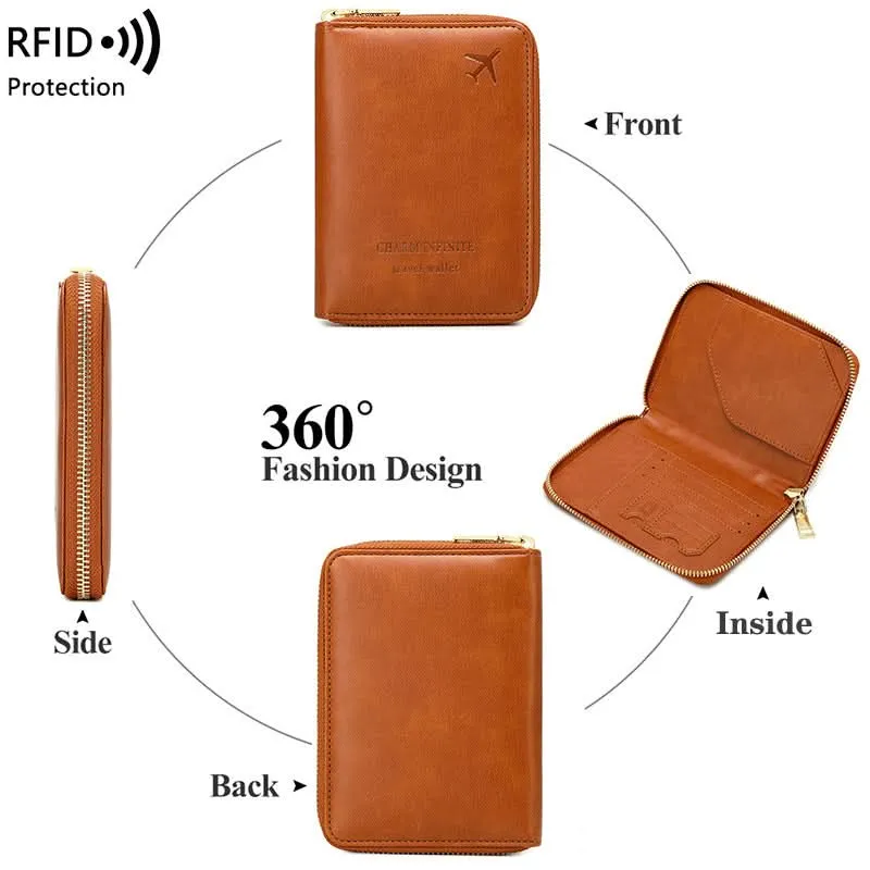 RFID Blocking Passport Holder – Compact Travel Wallet with Zipper