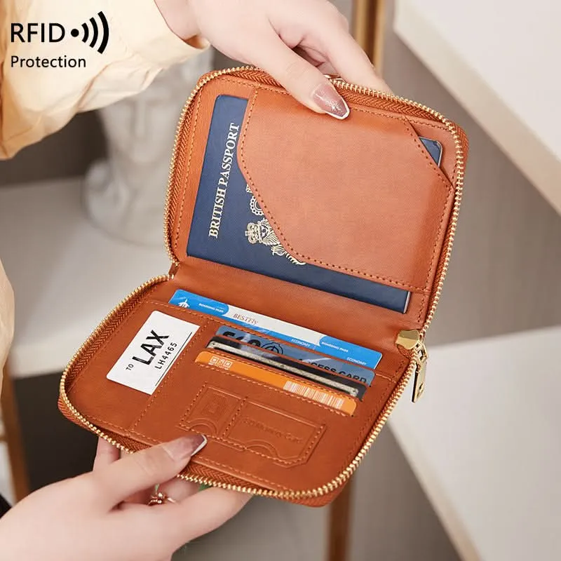 RFID Blocking Passport Holder – Compact Travel Wallet with Zipper