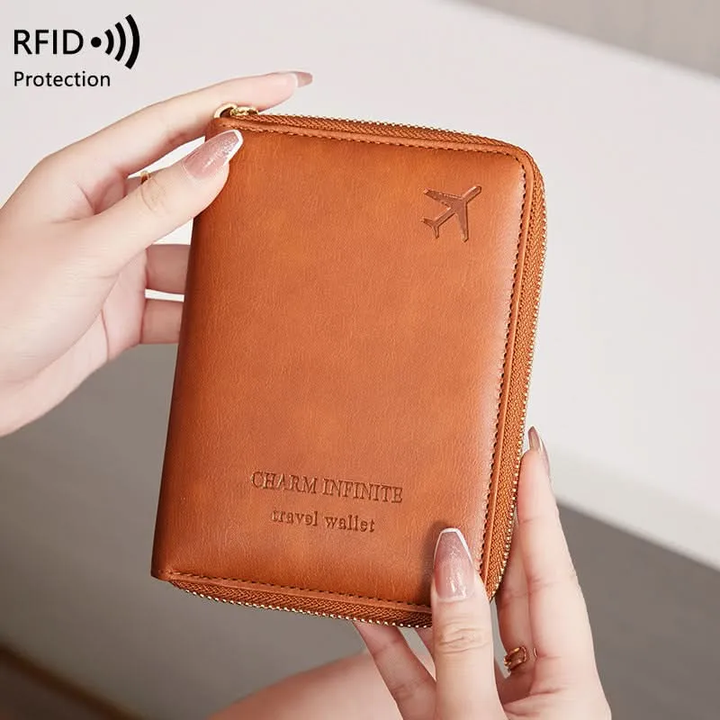 RFID Blocking Passport Holder – Compact Travel Wallet with Zipper