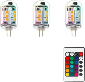 RGB T3 G4 Bi-pin LED Bulbs 12V Color Changing, G4 Halogen Bulb Replacement, Warm White 15 Multicolors and Dimmable on Remote Control, Weatherproof for Outdoor Low Voltage Landscape Lighting