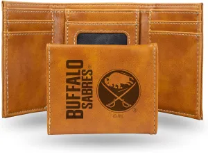 Rico Industries NHL Buffalo Sabres Laser Engraved Brown Tri-Fold Wallet - Men's Accessory