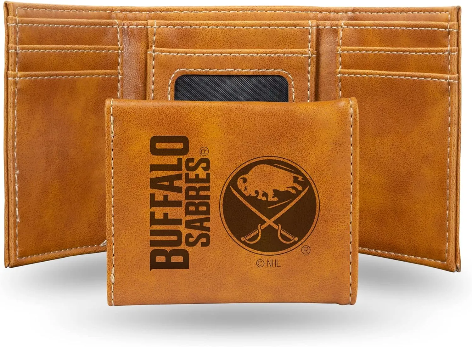 Rico Industries NHL Buffalo Sabres Laser Engraved Brown Tri-Fold Wallet - Men's Accessory
