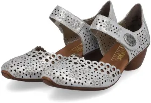 Rieker 43753 Mirjam Women's Mary Jane Heels - Low-Heel Leather Shoes with Adjustable Ankle Strap & Laser-Cut Design - Comfortable Women’s Heels for Casual & Dressy Wear