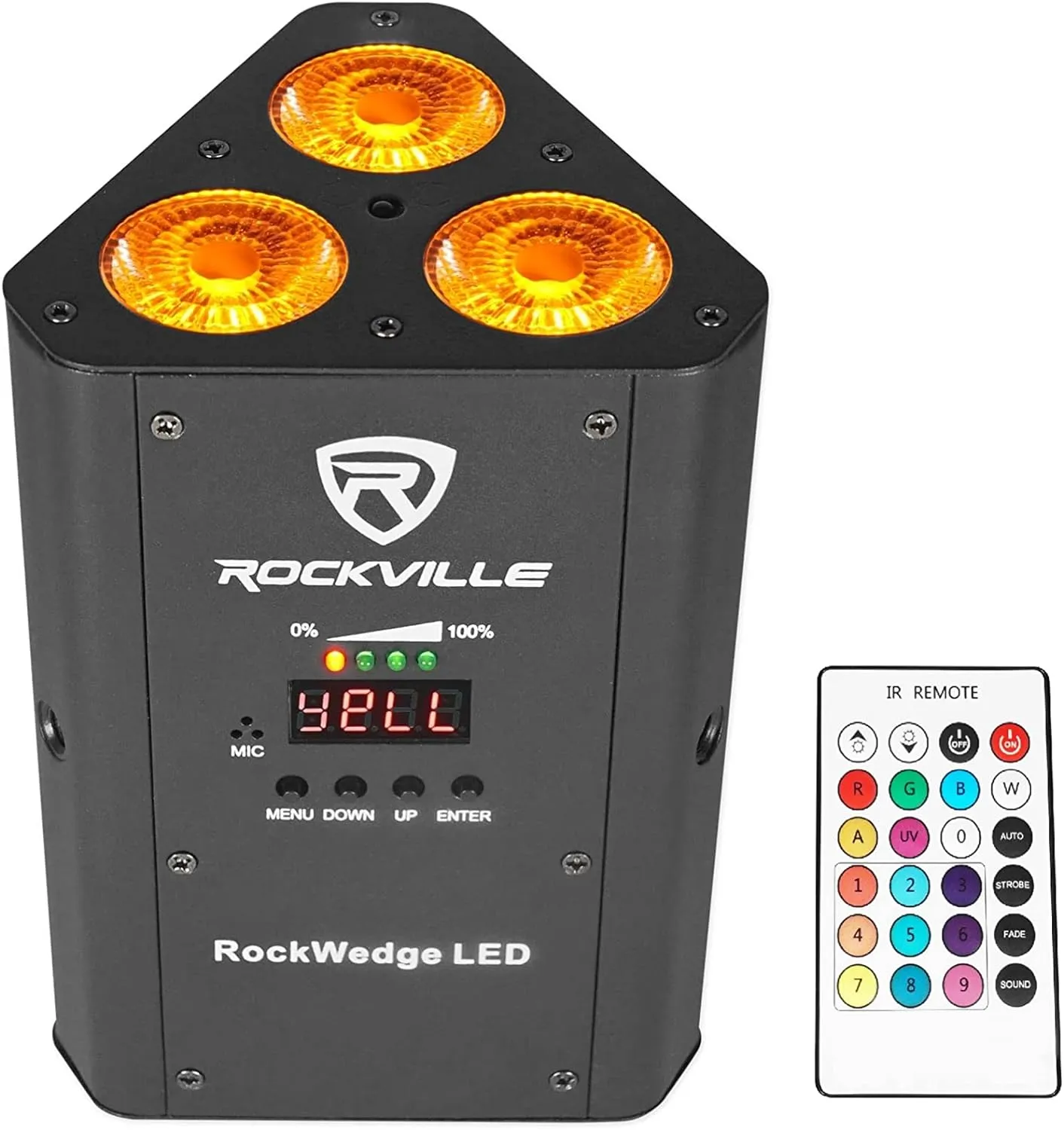 Rockville RockWedge LED 54W RGBWA UV Par Light, Rechargeable Battery, Wireless DMX, Compact Design, Perfect for DJs and Events