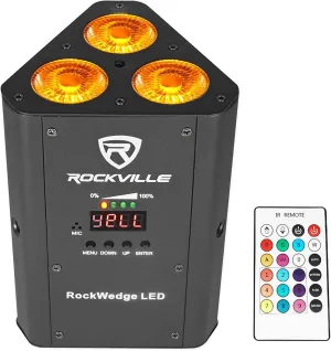 Rockville RockWedge LED 54W RGBWA UV Par Light, Rechargeable Battery, Wireless DMX, Compact Design, Perfect for DJs and Events