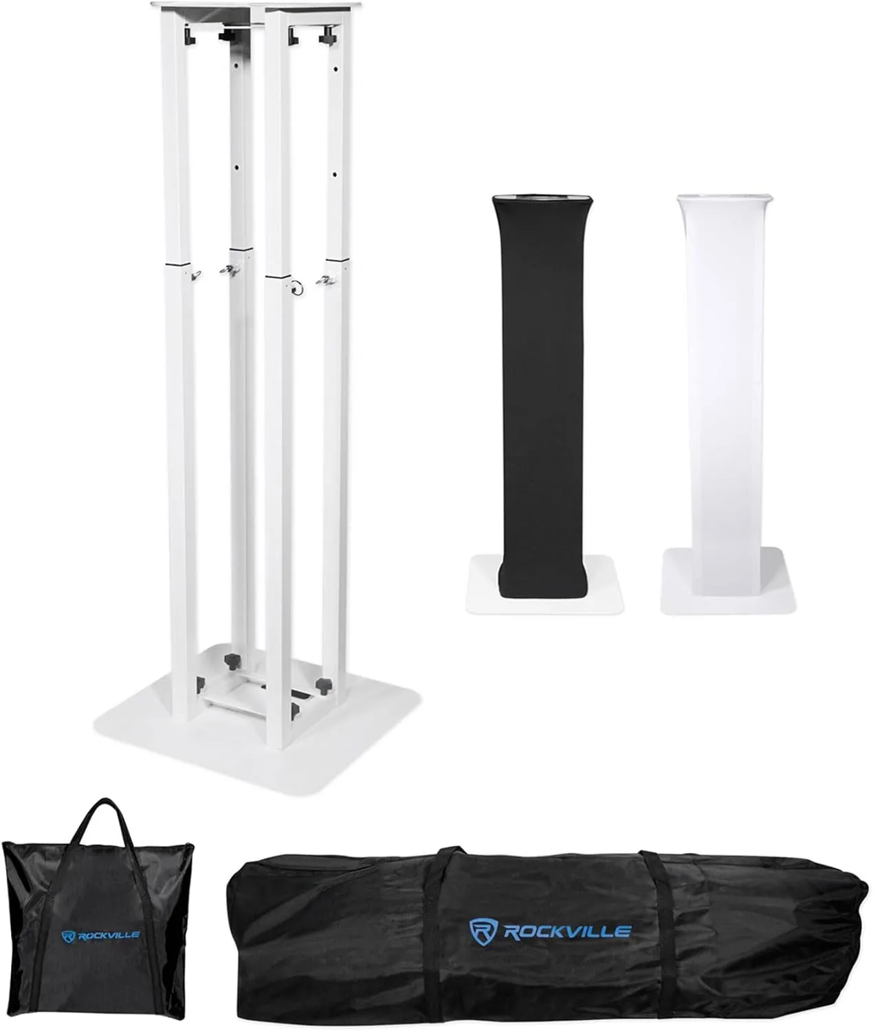 Rockville RTP32W Totem Moving Head Light Stand Black White Scrims Carry Bags