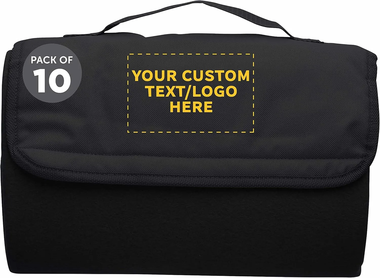 Roll Up Picnic Blankets - 10 Pack - Customizable Text, Logo - Great Outdoor Blanket for Camping, Camp, Sports - Black
