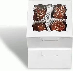 RomanticBaking 3 ¼" x 3 ¼" x 1 ½" 50PCS Chocolate Truffle Boxes for 4，Cookies Boxes Soap Boxes Donut Boxes Macaron Boxes Mini Bakery Boxes with Window Brownie Boxes