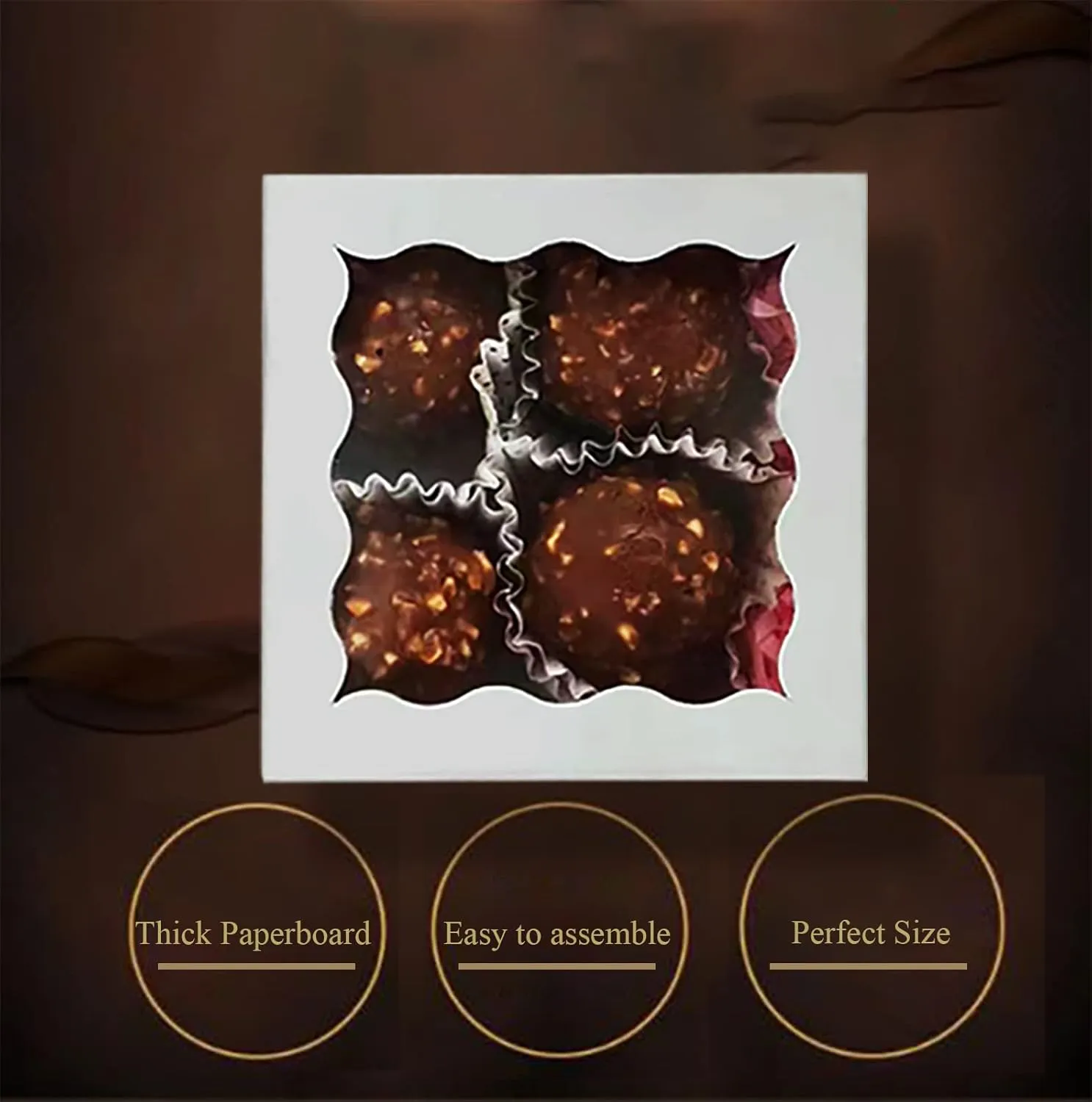 RomanticBaking 3 ¼" x 3 ¼" x 1 ½" 50PCS Chocolate Truffle Boxes for 4，Cookies Boxes Soap Boxes Donut Boxes Macaron Boxes Mini Bakery Boxes with Window Brownie Boxes