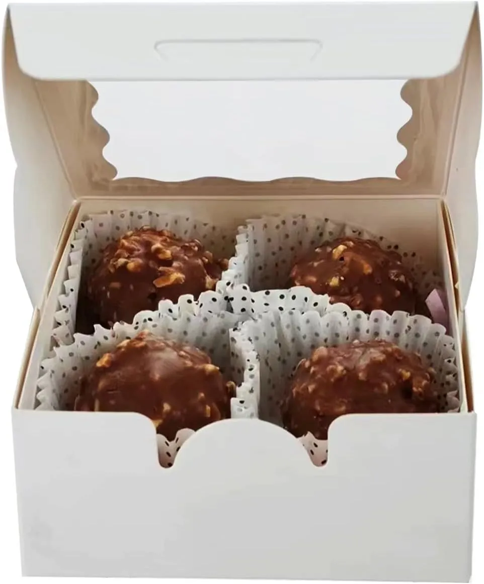 RomanticBaking 3 ¼" x 3 ¼" x 1 ½" 50PCS Chocolate Truffle Boxes for 4，Cookies Boxes Soap Boxes Donut Boxes Macaron Boxes Mini Bakery Boxes with Window Brownie Boxes