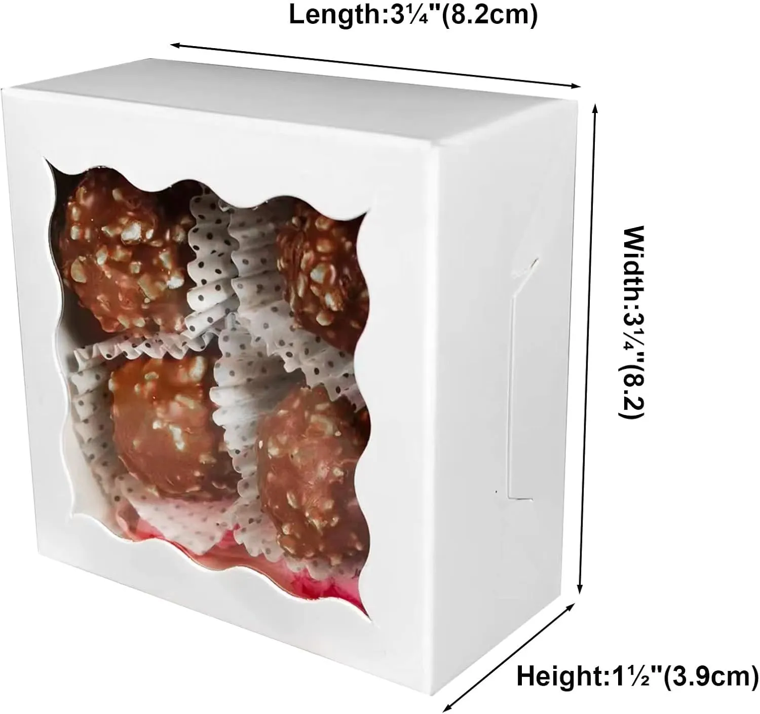 RomanticBaking 3 ¼" x 3 ¼" x 1 ½" 50PCS Chocolate Truffle Boxes for 4，Cookies Boxes Soap Boxes Donut Boxes Macaron Boxes Mini Bakery Boxes with Window Brownie Boxes
